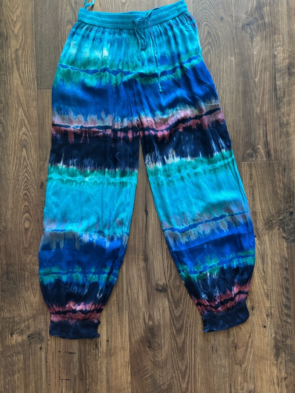 Womens Tie-Dye Drawstring Harem Pants - Blue Multi